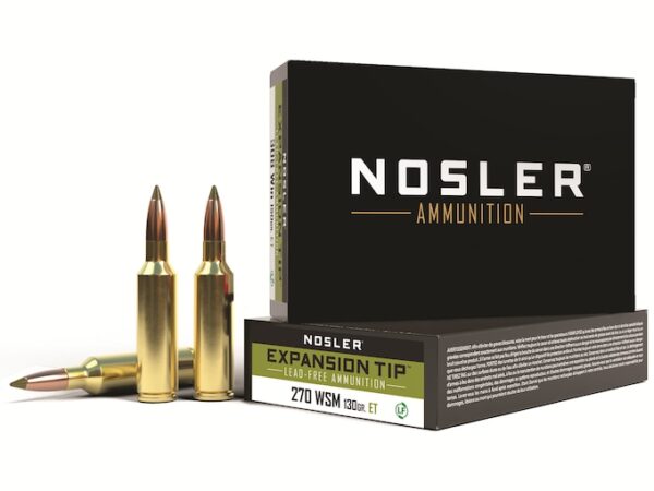 Nosler E-Tip Ammunition 270 Winchester Short Magnum (WSM) 130 Grain E-Tip Lead-Free Box of 20